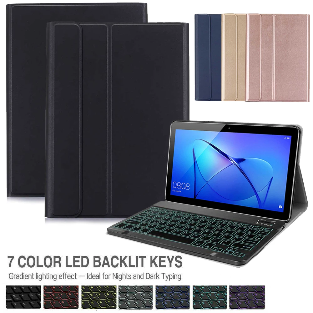 

Backlight Keyboard Cover For Huawei MediaPad T3 10 AGS-W09 AGS-L09 AGS-L03 9.6 PU Leather Tablet Case For Honor Play Pad 2 9.6"
