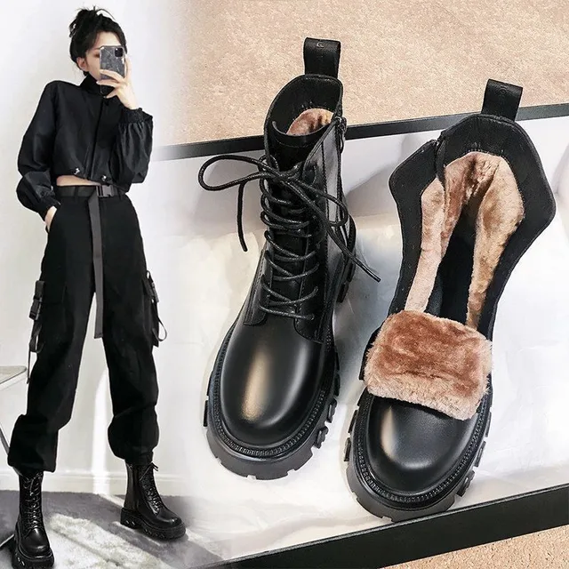 Botas de combate con plataforma para mujer, botines de piel negra, zapatos  góticos Punk, de marca de diseñador, invierno, 2021|Botas hasta el tobillo|  - AliExpress