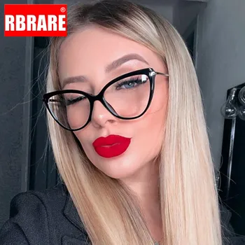 

RBRARE Luxury Brand Cat Eye Glasses Women Retro Eyeglasses Frame Women Clear Glasses Decor Big Flowery Frames Cateye Eyewear