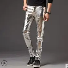 S-5XL, новинка, мужские Модные певец, ди-джей, gd глянцевые штаны из искусственной кожи, облегающие мотоциклетные кожаные брюки, Мужские Сценические костюмы для ночного клуба