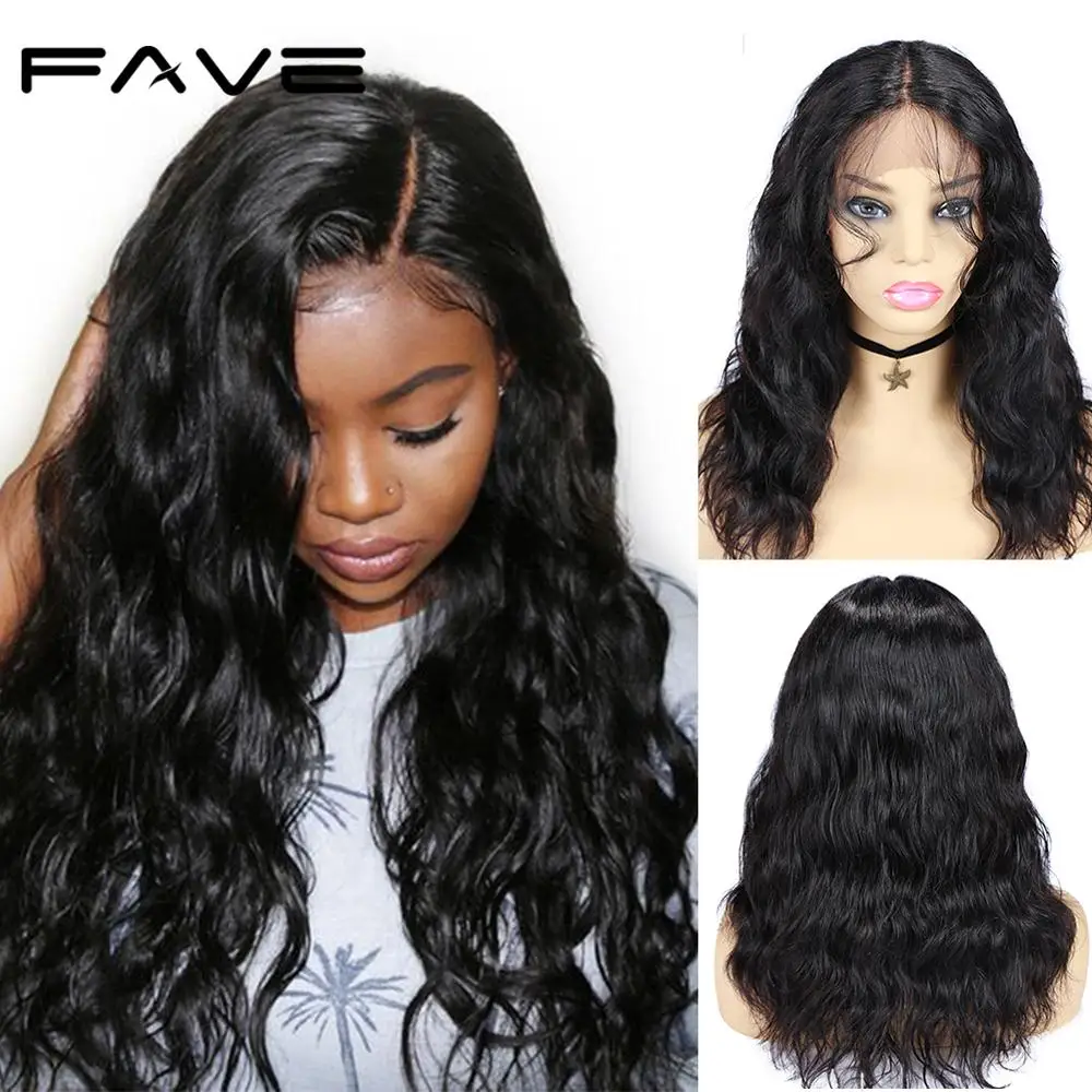 FAVE Lace Front Human Hair Wigs With Baby Hair Brazilian Lace Part Natural Wave Wig 150% Remy Pre Plucked Hairline Wigs