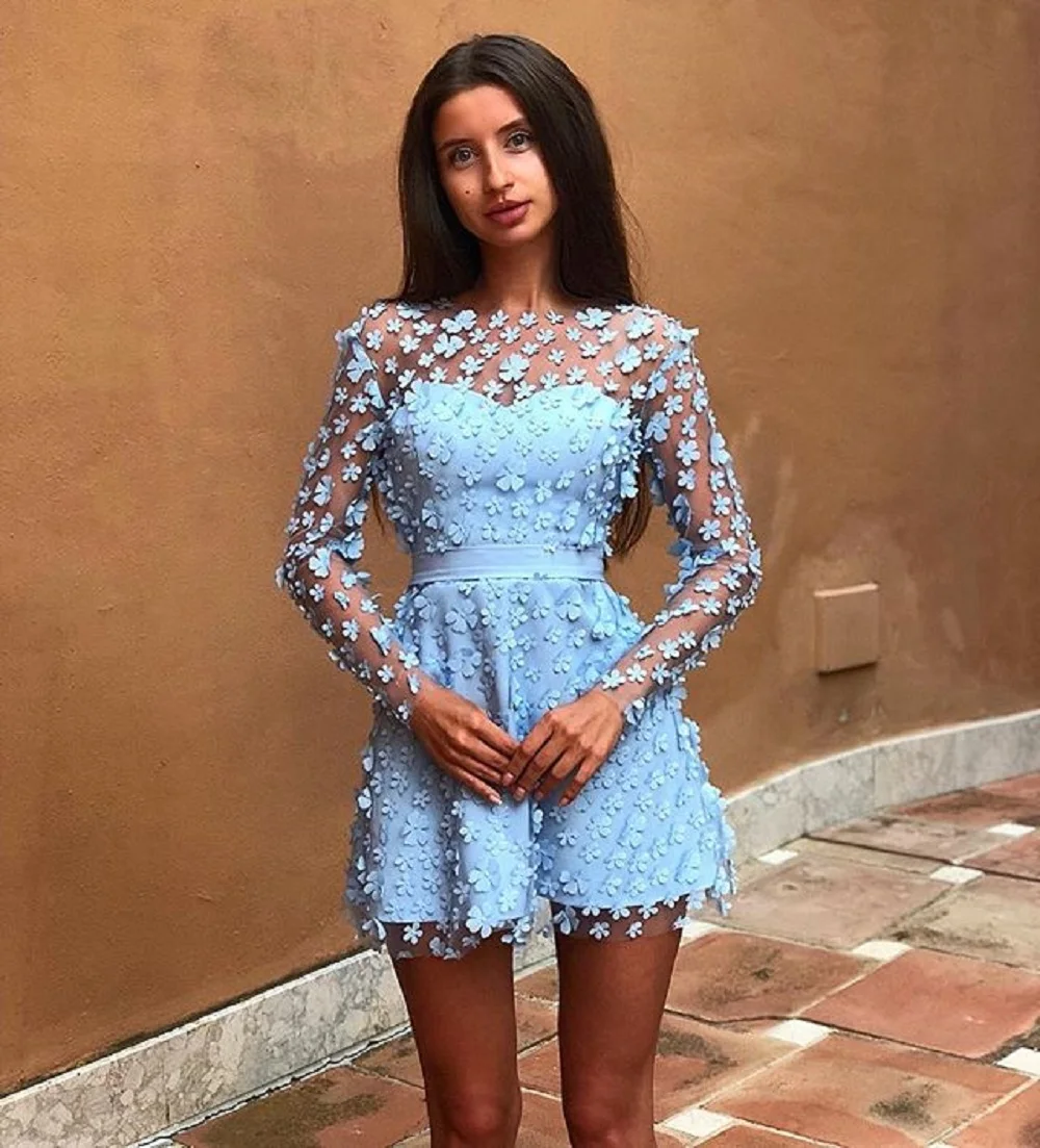

2020 Fashion Nova Women Lace Celebrity Evening Party Dress Sexy Long Sleeve O-Neck Floral Hollow Out Mini Club Dress Vestidos