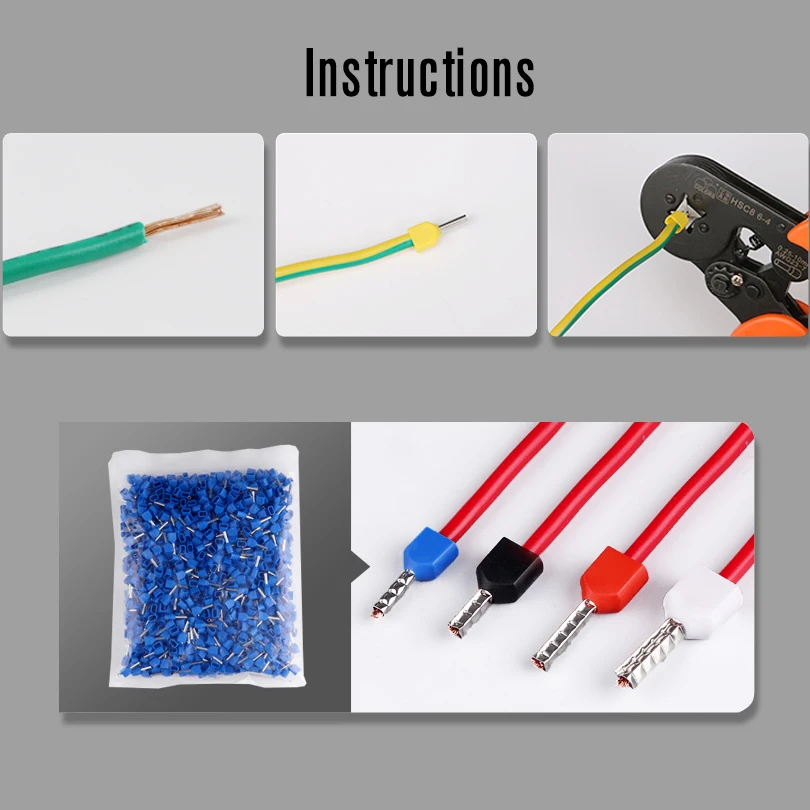 Wire Connectors Terminal Connector Electrical Connectors Plug Soldering Terminal 100Pcs Wire Ferrules End Sleeve Double Cord Terminal Copper Insulated Crimp Splice Terminals Connector TE0508 7508 1008 2508