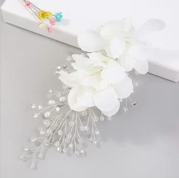 

Elegant Floral Hair Pins For Women Bridal Hair Accessories White Lace Yarn Flower Pearl hairgrip Wedding Tiara Crown Headpieces