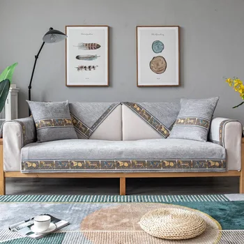

1pc Chinese Style Four Seasons General Anti-slip Sofa Cover Not Fade Chenile All-purpose Cloth Printed Design Sofa Towel Cushion