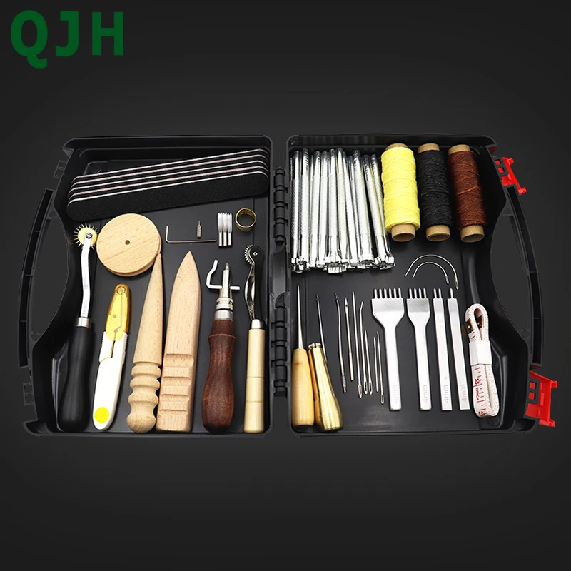 45pcs Leather Craft Tools Kit Hand Sewing Stitching Punch Carving Work