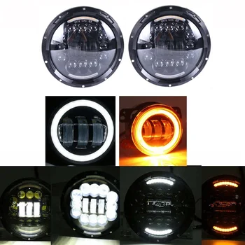 

for Hummer H1 H2 Headlights 4" LED Fog Light + 2X H4 90w 60w 40w 7INCH Round Headlamp LED Headlights for Jeep Wrangler TJ CJ JK