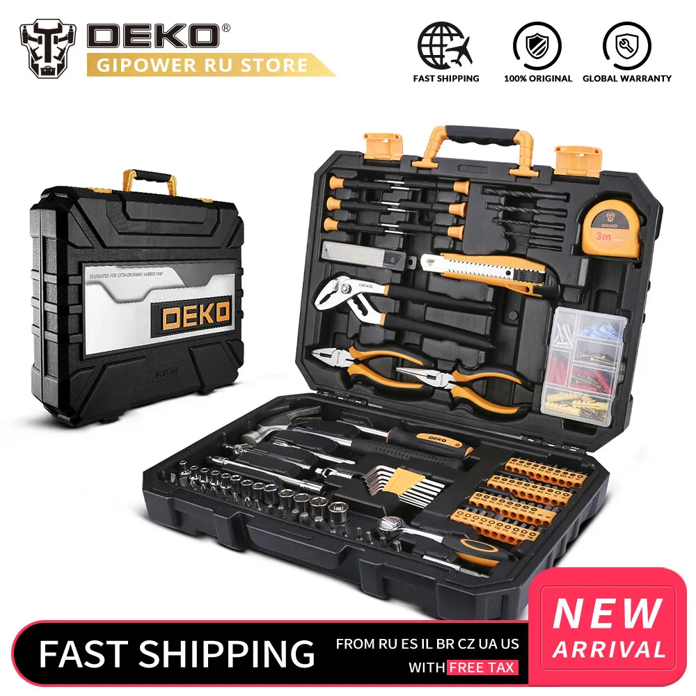 DEKO 196 Pcs Professional Car Repair Tool Set Auto Ratchet Spanner Screwdriver Socket Mechanics Tools Kit W/ Blow-Molding Box