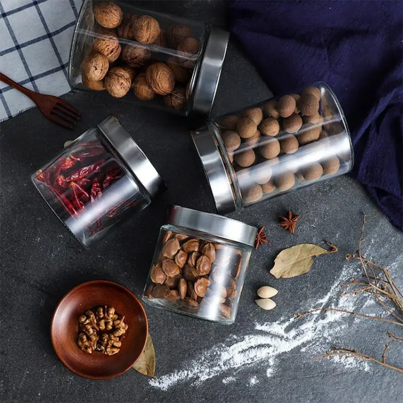 

Glass Storage Jar Large Capacity Tampion Cereals Candy Jars Tea Box Food Storage Bottles Glass Jar Sealed Cans With Cover