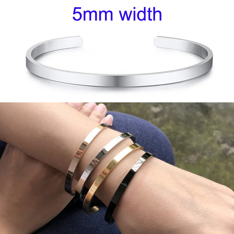 5mm silver Вдохновляющий Браслет-манжета, браслет для женщин, розовое золото, серебро, с гравировкой, мантра, браслеты для жены, жениха, персонализированные подарки - Окраска металла: 5mm silver