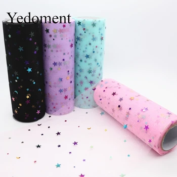 

10Yards/roll 6" 15cm Rainbow StarMoon Tulle Roll Organza Tutu Fabric Baby Shower Party Supplies DIY Hair Bows Handmade Materials