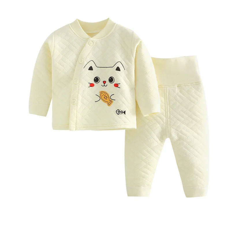 9794 yellow Осенне-зимняя детская теплая одежда, комплект из 2 предметов для маленьких мальчиков и девочек из хлопка, майка с длинными рукавами+ набор длинных брюк для детей 1-24 месяцев - Цвет: 9794 yellow