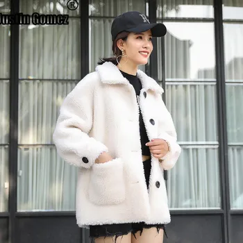 

Hot Sell Thick Sheep Sharing Blend Fur Coat Single-breasted Lapel Collar Winter Jacket 2019 Women Casual Warm Real Fur Overcoat