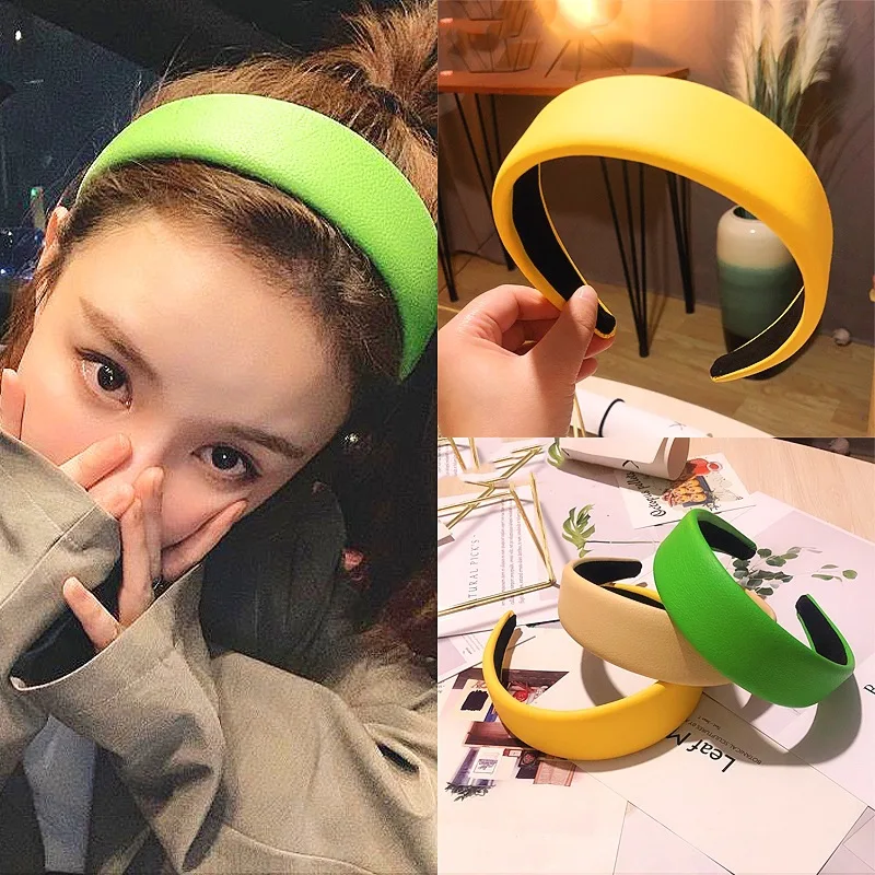 

Korean Girls Leather Hairband Solid Headbands for Women Wash Face Makeup Bezel for Hair Hoop Wide Side Fashion Hair Accessories