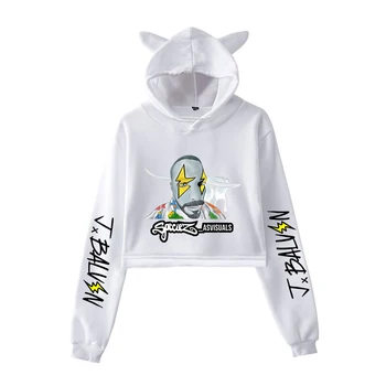 

J BALVIN Clothes Girls Casual Cat Cropped Hoodies Hooded Pullover Crop Top Female Harajuku Fashion Clothing Women Long Sleeve