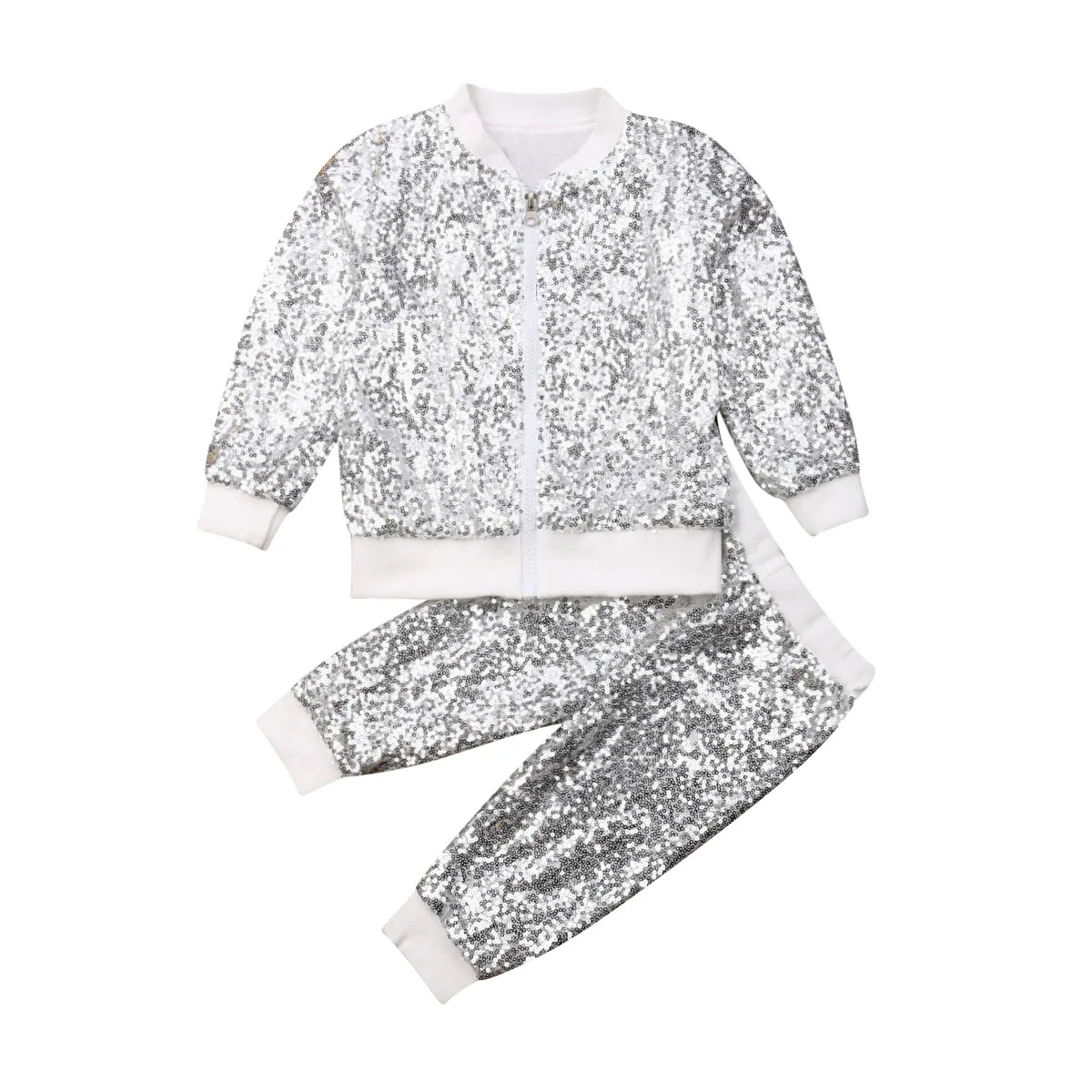 B Детская одежда для малышки, модная осенняя одежда для девочек, пальто на молнии с блестками, комплект с длинными штанами - Цвет: B