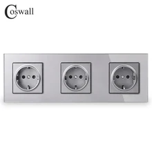 COSWALL Хрустальная панель из закаленного стекла 3 банды электрическая розетка заземленная 16А стандарт ЕС серая электрическая с тремя выходами