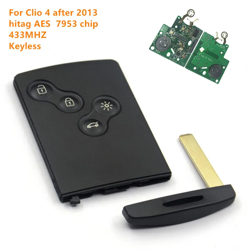kgreat 4 button remote key card keyless smart 433mhz with hitag AES PCF7953 chip 7953 XTT for renault Clio after 2013 year | Автомобили и