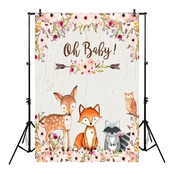 

Neoback Animal Backdrop for Photography Baby Shower Birthday Flower Background Newborn Arrow Deer Fox Squirrel Bird Photo Studio