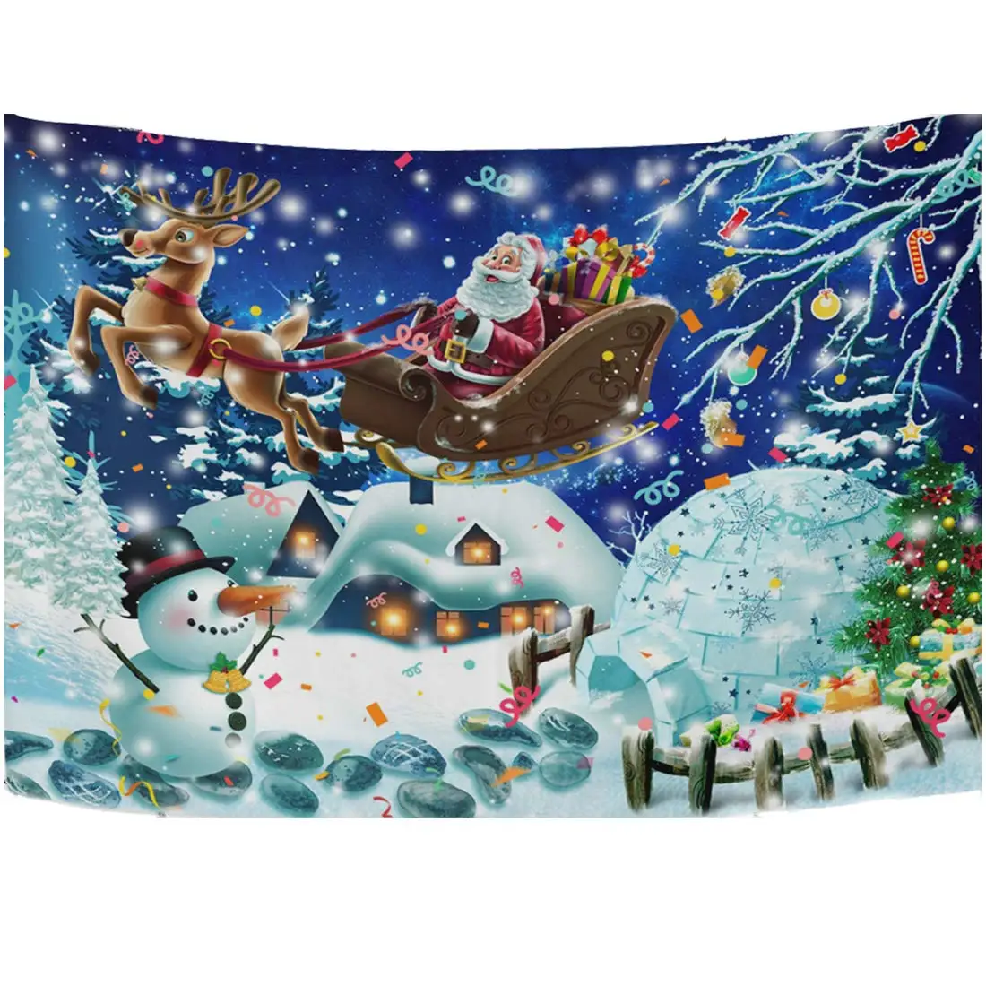 

Christmas Tapestry Deer Santa White Snow Xmas Psychedelic Wall Hanging Decor
