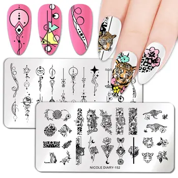 

NICOLE DIARY Nail Stamping Plates Flower Rectangle Stainless Steel Nail Image Stencils Stamping Template Cozy Beauty Nail Arts