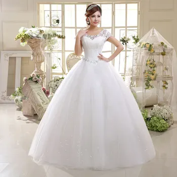 

Cheap Bridal Beaded Sequin Crystal Lace Wedding Dress 2019 Weeding Tulle Cap Sleeve Long Wedding Ball Gown Vestidos De Novia