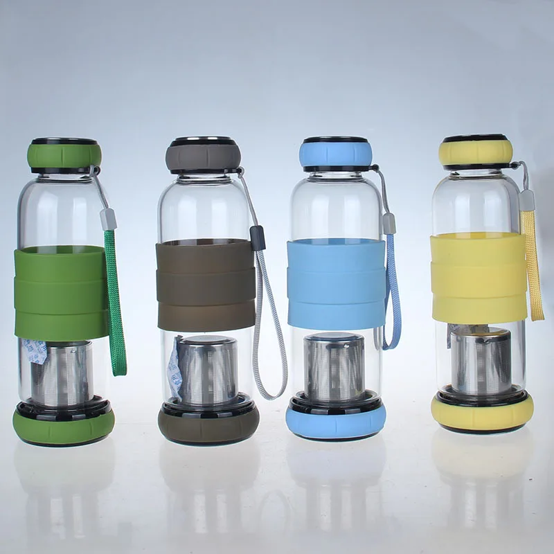 Термостойкая стеклянная бутылка для воды с крышкой в виде тыквы и ситечком чая