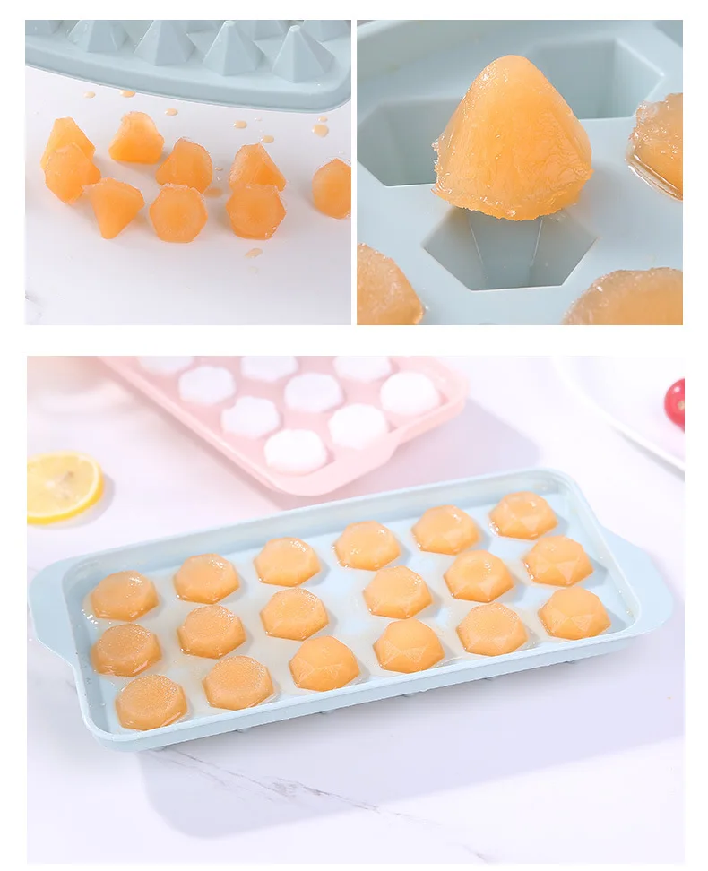 Creative ice cube tray diamond 18 grid ice tray mold ice cube box ice cube mold with lid plastic diy ice mold  popsicle molds