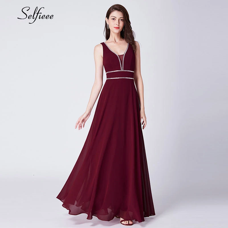 

Elegant Maxi Dress Women A-Line Double V-Neck Beaded Sleeveless Long Party Dress Ladies Sexy Autumn Winter Dress Ropa Mujer 2019