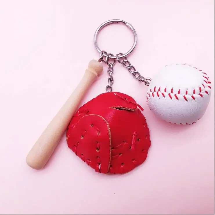 Mini three pieces Baseball wooden glove baseball keychain Bag pendants