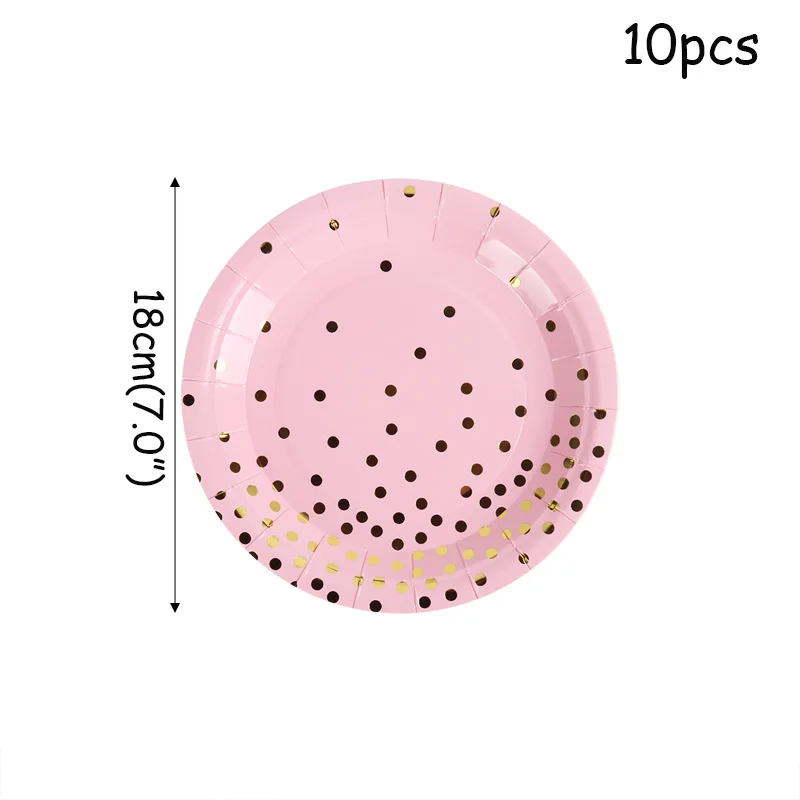 Розовое золото точка одноразовые столовые приборы вечерние декоративные тарелки чашки, ребенок, душ День Рождения украшения для детской вечеринки - Цвет: 10pcs 7inch Plates
