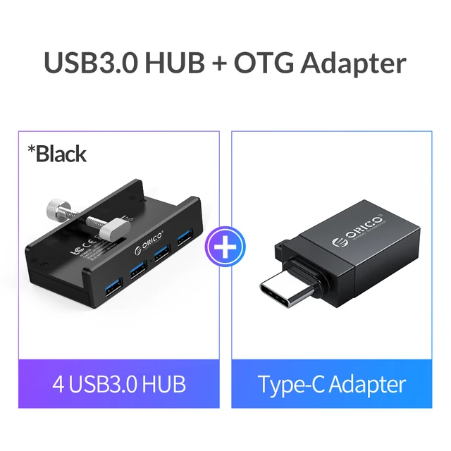 ORICO Clip-type USB 3.0 HUB Aluminum External Multi 4 Ports USB Splitter Adapter for Desktop Laptop Computer Accessories(MH4PU) USB3.0 AdapterBlack