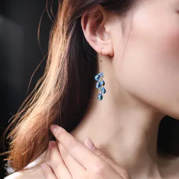 

DAIMI Yellow 18K Gold Blue Topaz Earrings Female Simple Valentine's Day Gift For Girlfriend Earrings