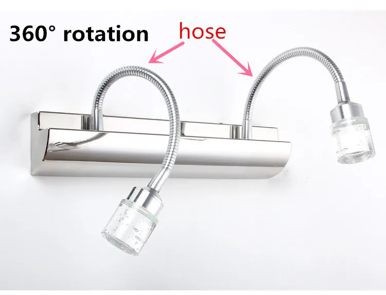 Description Picture 6 of itemCrystal Mirror Front Lamp LED Indoor Lighting Fixtures Vanity Light 3 Head Wall Lamp Anti Fog And Moisture Proof Hose Adjustable