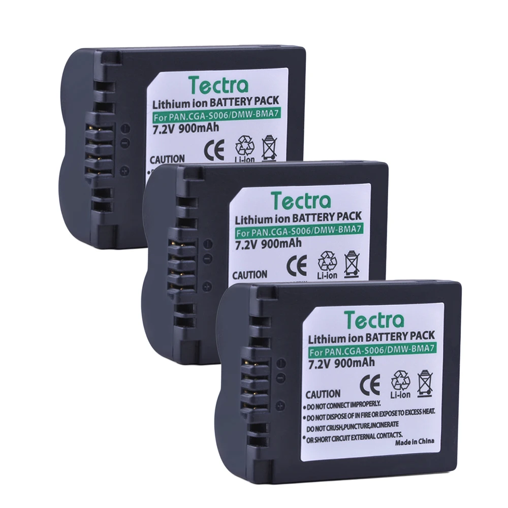 Tectra 900mAh CGA-S006 CGR CGA S006E S006A S006 DMW-BMA7 li-ion аккумулятор для Panasonic DMC FZ7 FZ8 FZ18 FZ28 FZ30 FZ35 FZ38 FZ50 |
