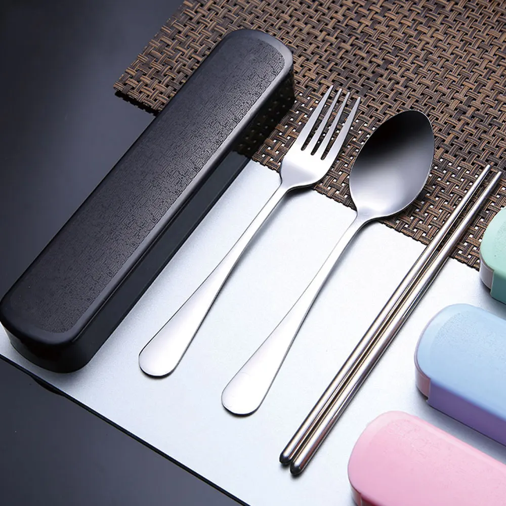 

Stainless Steel Dinnerware Set Travel Camping Cutlery Set Reusable Silverware With Spoon Fork Chopsticks Straw And Portable Case