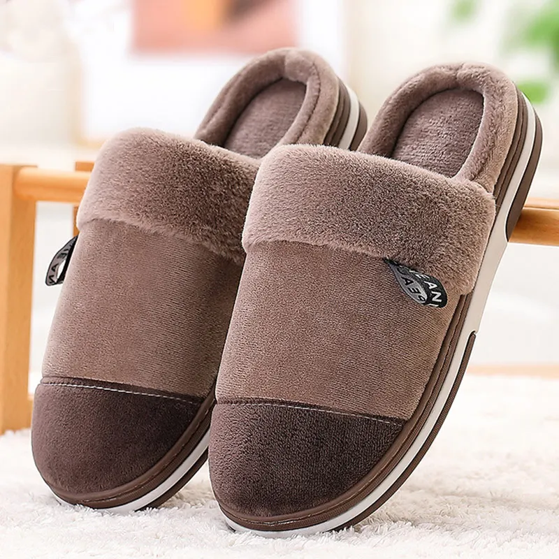 Home slippers men winter warm shoes new arrival indoor slippers male big size 49/50 zapatos de hombre - Цвет: Brown