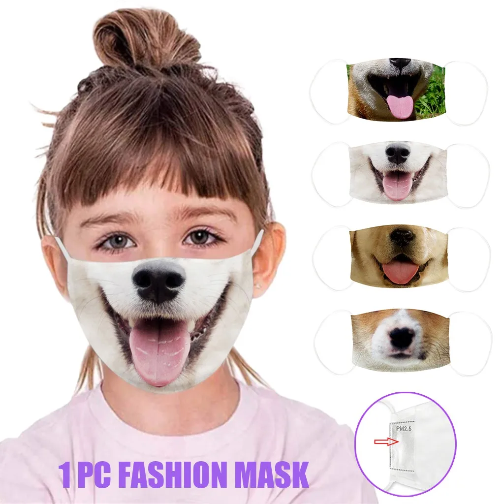 Children Kids Funny Dog Printed Reusable Breathable Safe Protection Mask Costumes Cosplay Accessories masque Mascarill |