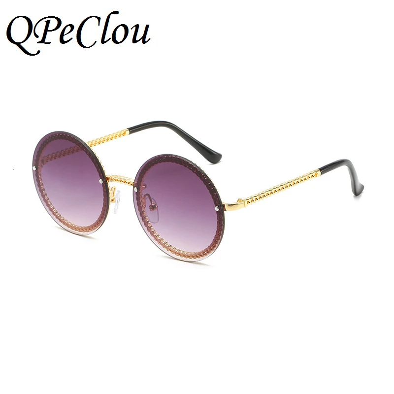 QPeClou модные круглые солнцезащитные очки с цепочкой женские металлические брендовые дизайнерские солнцезащитные очки мужские черные очки не включена цепочка - Цвет линз: Gray0739