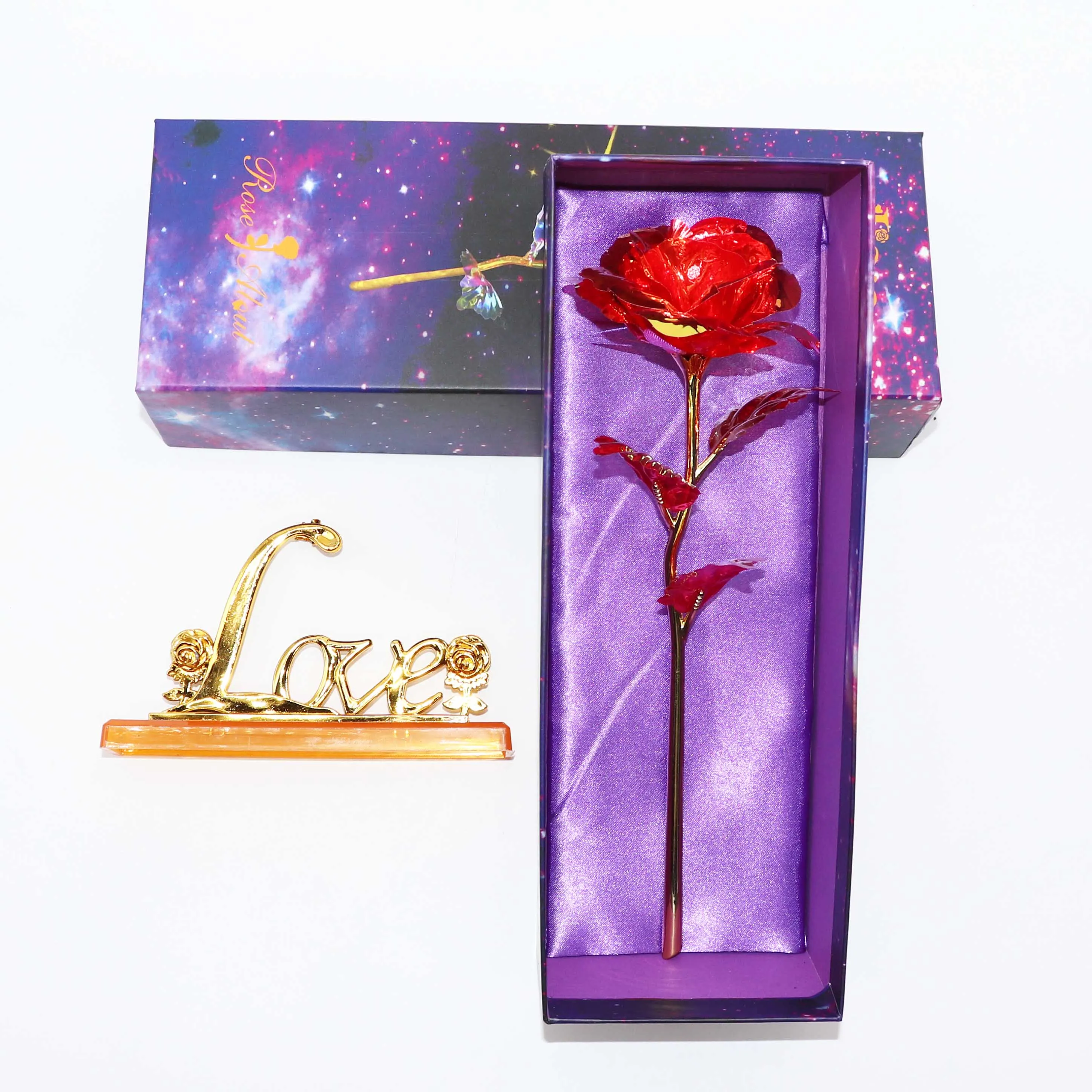 

24K Foil Plated Rose Gold Rose Wedding Party Favors Valentine's Day Gift Lover Rose Artificial for Drop ship with card