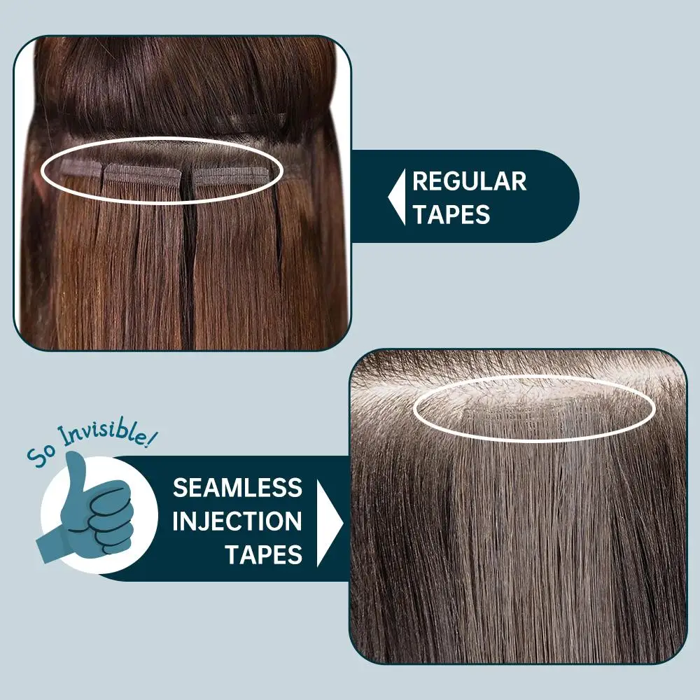 Full Shine Invisible Seamless Injection Tape in Human Hair Extensions Brown Color Virgin Real Tape Hair Extensions Long Lasting