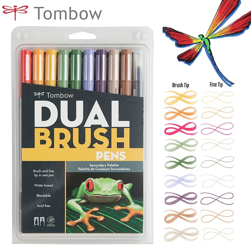 Ручка с двумя кисточками Tombow ABT художественные маркеры каллиграфия яркая 10 шт. в