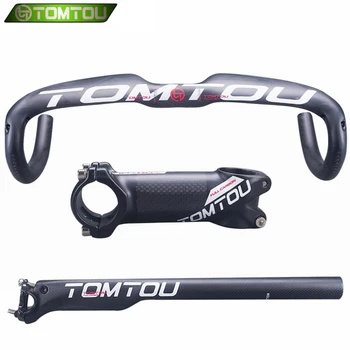 

TOMTOU Matte White Carbon Fibre Road Bent Bar Sets Bike Drop Bars Parts Aero Handleba Seatpost Stem