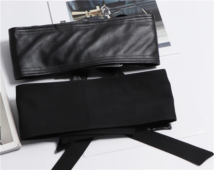 Classic Black PU Bandage Slim Corset Strap Women Fashion Suit Cotton Fabric Bow Waist Belt Ladies Wide Waistband Caestus Girdle