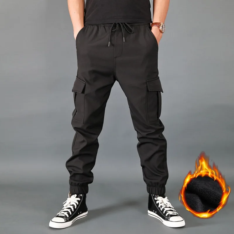 winter men's pants thickened fleece jogging pants multi-pocket loose sports men's casual warm sports overalls casual sweatpants men casual pants