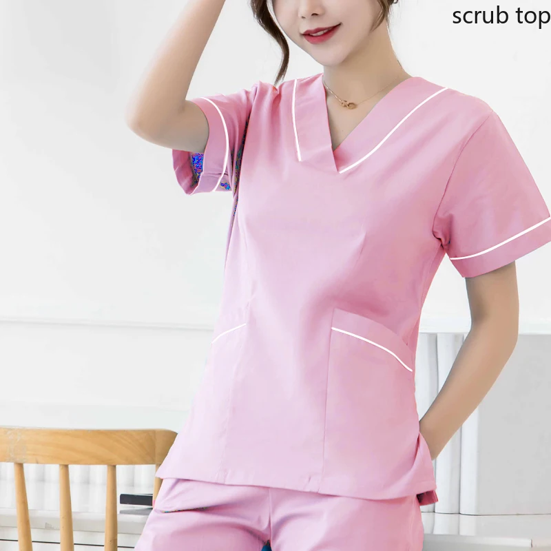 Women Scrub Top Plug Size Medical Uniforms V-Neck Spa Uniforms Short Sleeve Nursing Workwear Doctor Overalls Veterinary Cotton