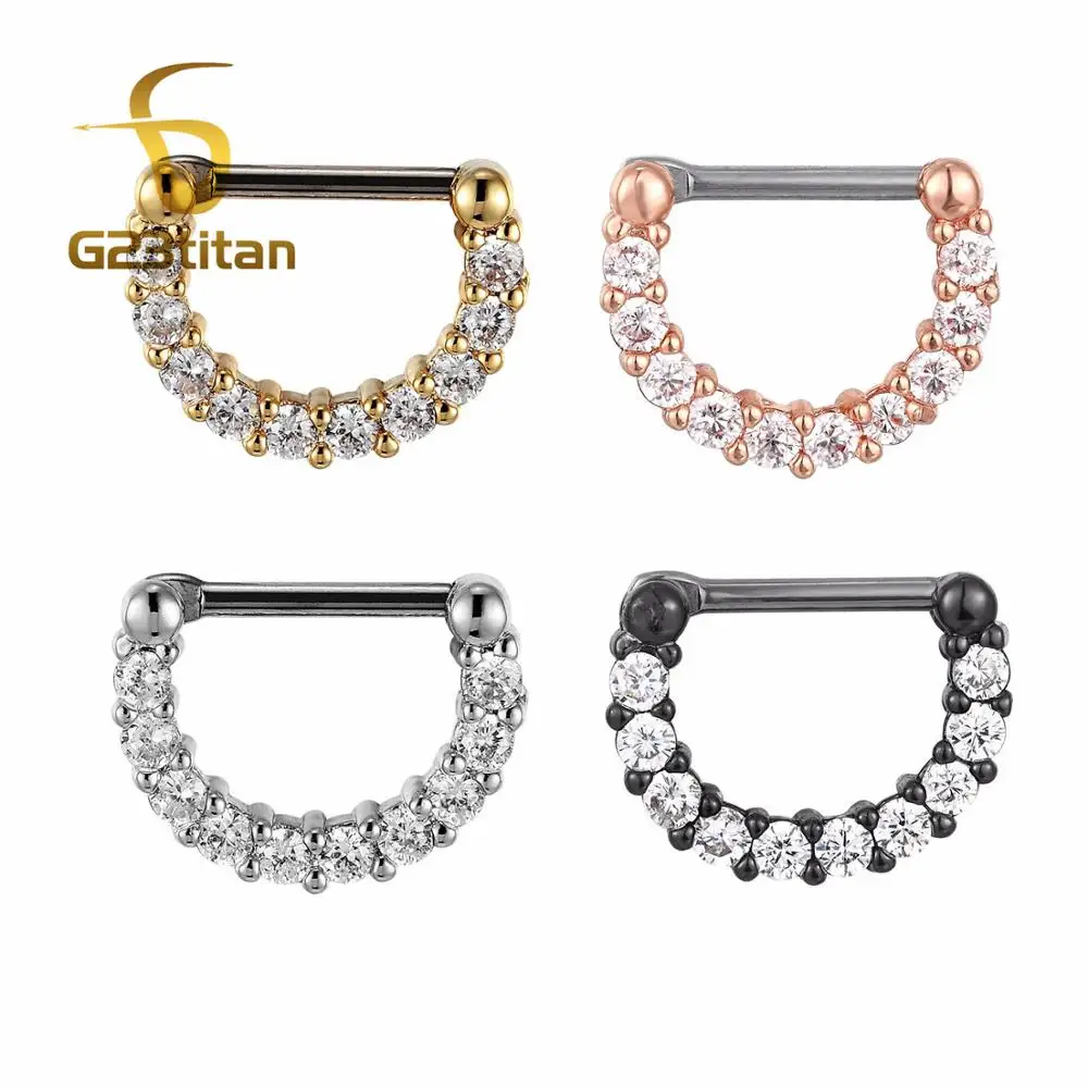 G23titan 16G Titanium Nose Ring Crystal Septum Clicker Ear Rook Nostril Septum Piercing Jewelry Body Accessory