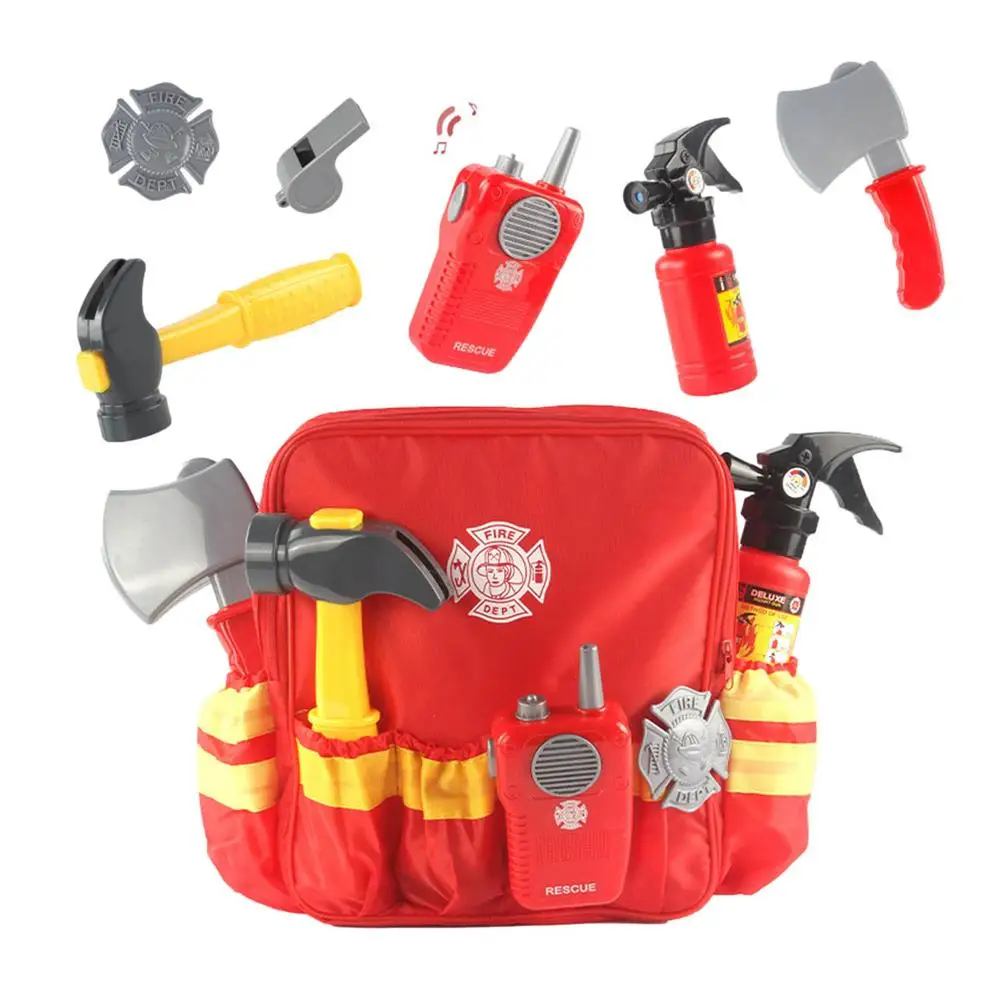 Pistola de Água Extintor de Incêndio Crianças Brinquedo Bombeiro Roupas Colete Capacete Hidrante Intercom Brinquedos Conjunto Role Play Accessorie 8 intercom brinquedos conjunto role play accessorie