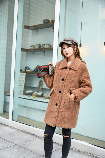 New real sheep fur coat Women natural Sheep shearing jacket winter coat women leather jacket big size F1154 - Цвет: red brown