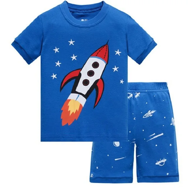 Kids Pajamas Set Summer Children Short Sleeve Sleepwear Rocket Boys Cartoon Pyjamas Clothing Nightwears Set 1